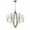 Homeroots 26.25 x 28 x 28 in. Easton 6-Light Washed Gold Chandelier w/Crystal Bobeches & White Fabric Shades 398112